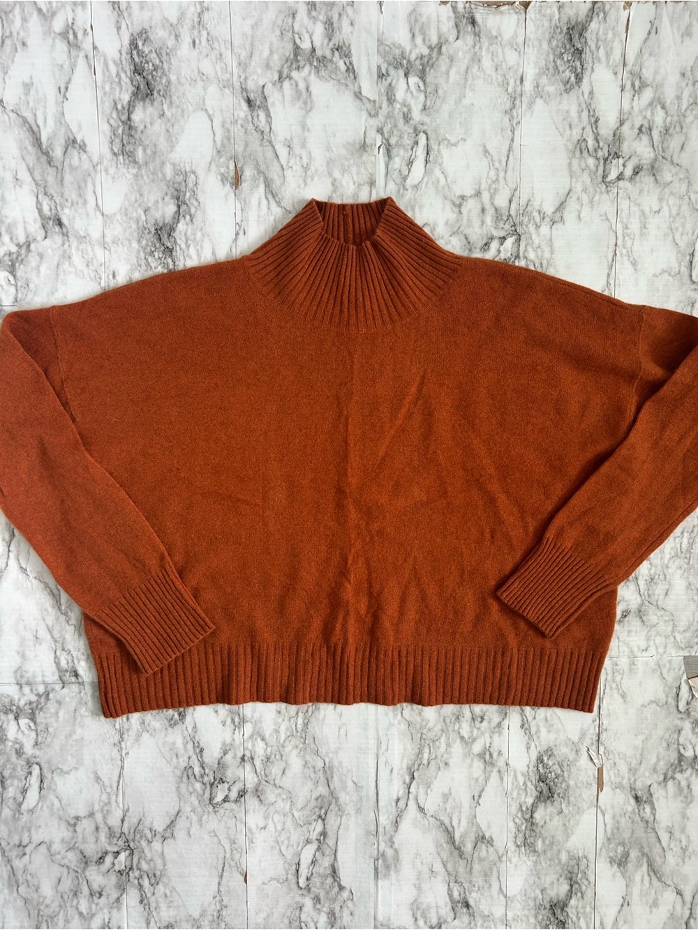 Free People women’s size XL 100% cashmere Mock Neck Sweater burnt orange pumpkin
